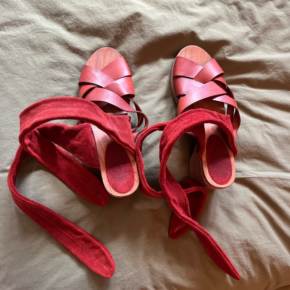 Free People open toe clog with suede ankle ties